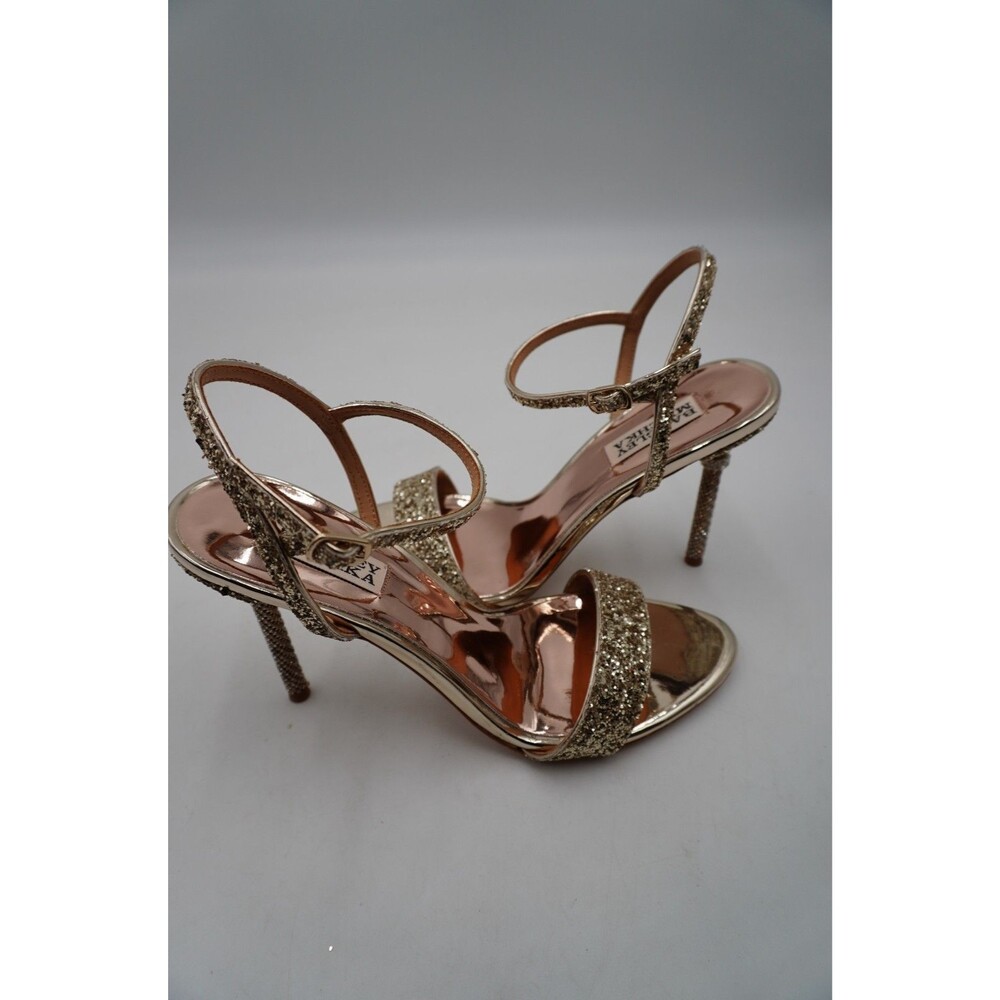 Badgley Mischka Rose Gold Glitter Crystal Stiletto Heels Ankle Strap Size 7.5